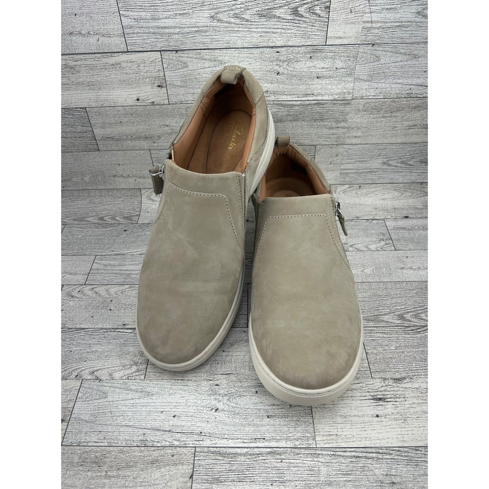Clarks Artisan Gray Suede Zip Slip On Casual Sneakers Womens Size 11